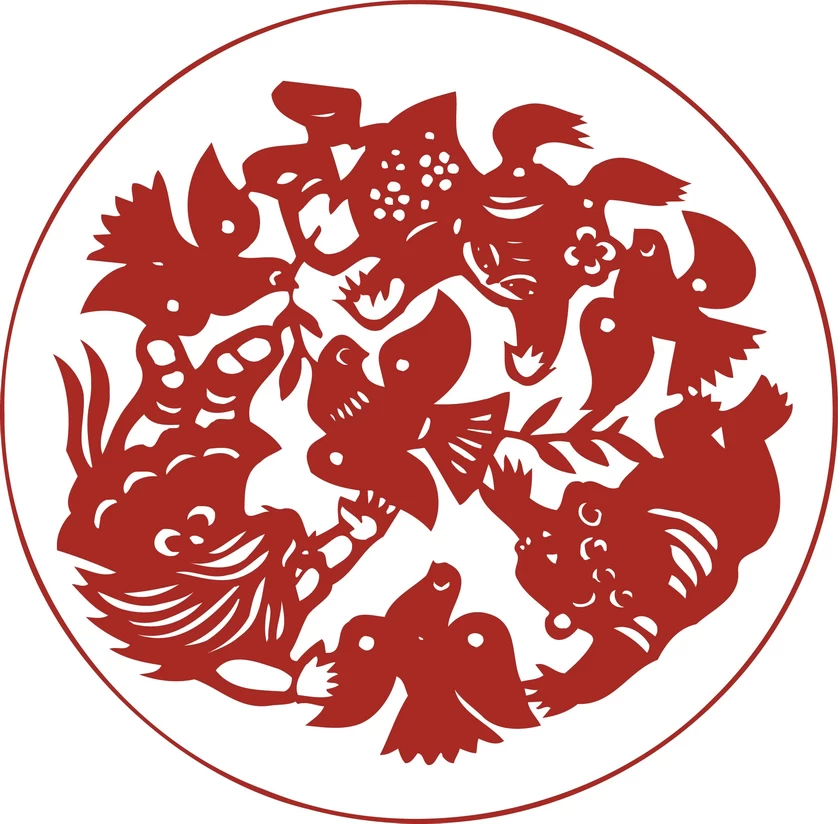 中国风中式传统喜庆民俗人物动物窗花剪纸插画边框AI矢量PNG素材【2617】